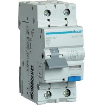 Hager 1P+N 6kA B 16A 30mA A Дифференциальный автоматический выключатель 99-00014695 фото