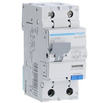 Hager 1P+N 6kA B 16A 10mA A Дифференциальный автоматический выключатель 99-00014696 фото