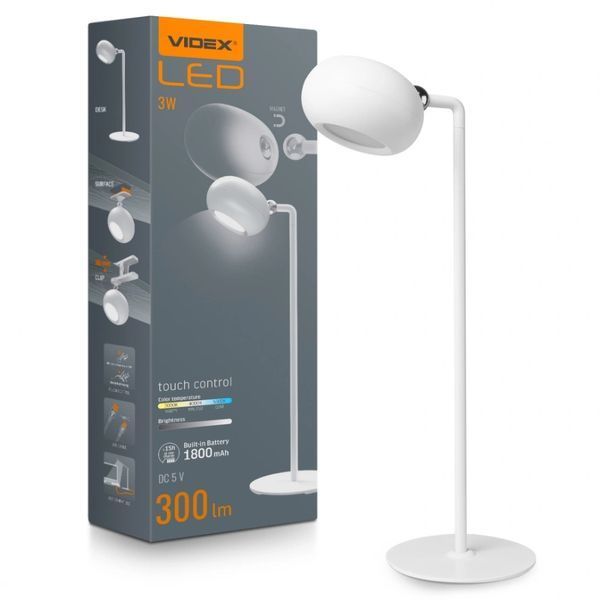 VIDEX VLE-TF18W 3W 3000-5500K 220V LED лампа настiльна з акумулятором 99-00017498 фото