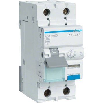 Hager ADA916D Дифавтомат 1P+N, 6kA, B-16A, 30mA, A 99-00016337 фото