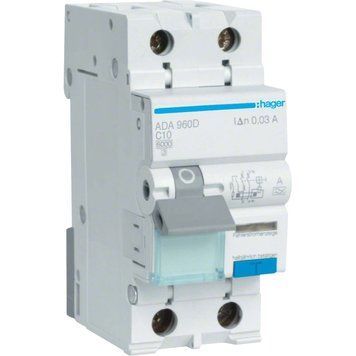 Hager ADA960D Дифавтомат 1P+N, 6kA, C-10A, 30mA, A 99-00016338 фото