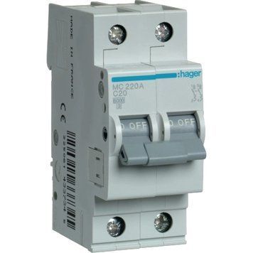 Hager MC220A 20А 2P С 6 кА Автоматический выключатель 99-00013156 фото
