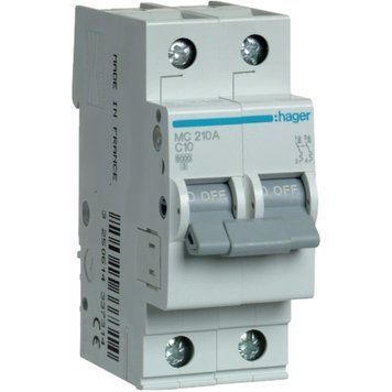 Hager MC210A Автоматический выключатель 2п C 10A 6кА 2м 99-00014891 фото