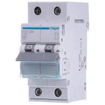 Hager MCN220 Автоматичний вимикач 2P 6kA C-20A 2M 99-00016364 фото
